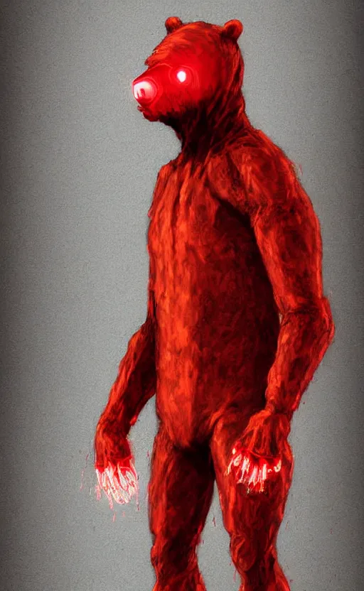 Prompt: portrait of full body bear beast-man wearing a hazmat suit, glowing red eyes, digital art, concept art, highly detailed, sharp focus