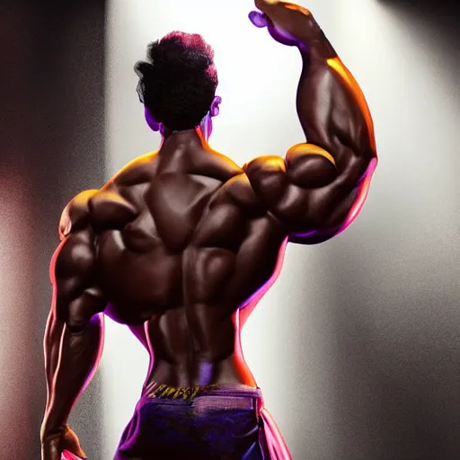 Image similar to Prince with the physique of a body builder, realistic, detailed, cinematic, dynamic lighting, photorealistic, refined, intricate, digital art, background a gym, masterpiece, 8k