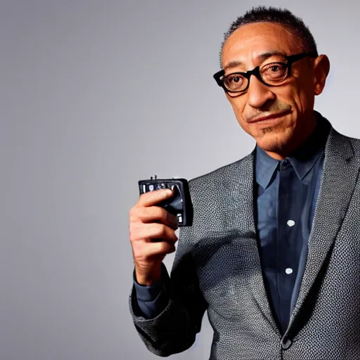 Prompt: giancarlo esposito taking a photo pointing at the camera, hd 4k photo