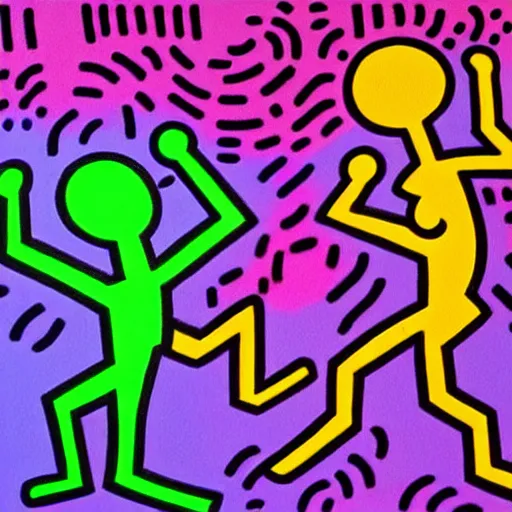 Prompt: abstract acrylic painting, glitch art by Keith Haring