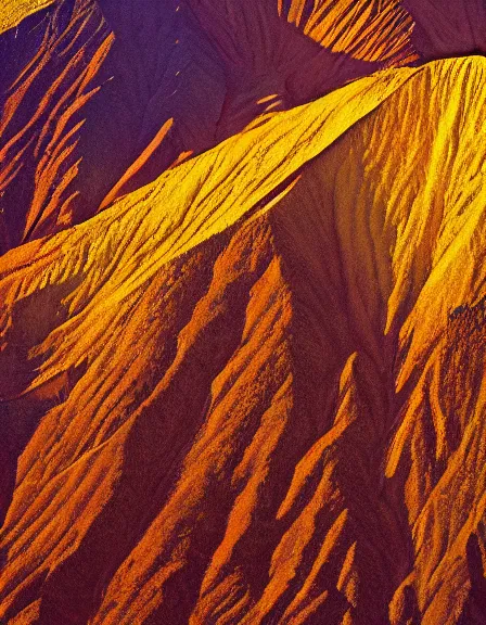 Image similar to vintage color photo of Cordillera De Los Andes covered in liquid gold reflecting light, 8k definition