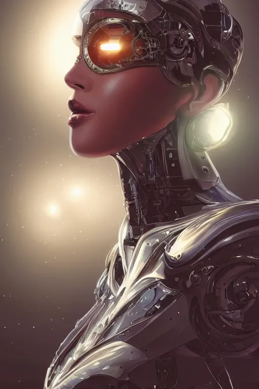 Prompt: space cyborg, glass, diffuse lighting, fantasy, intricate, elegant, highly detailed, lifelike, photorealistic, digital painting, artstation, illustration, concept art, sharp focus, art by adam hughes