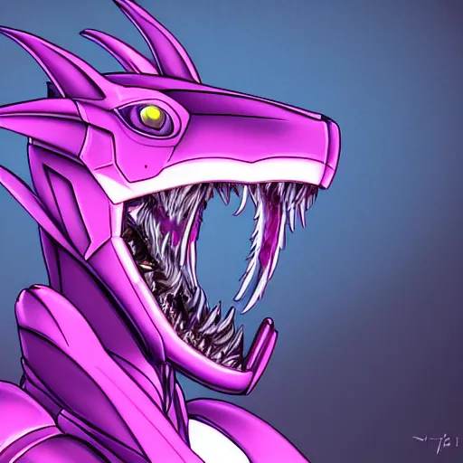 Image similar to detailed mawshot of a beautiful stunning anthropomorphic hot robot mecha female dragon, silver sharp streamlined armor, fuchsia flesh, glowing Purple LED eyes, dragon art, furry art, vore, furaffinity, DeviantArt, Eka's Portal, G6