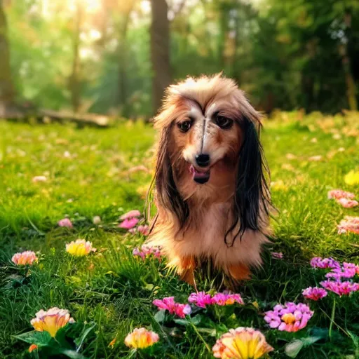 Multi colored outlet long haired dachshund