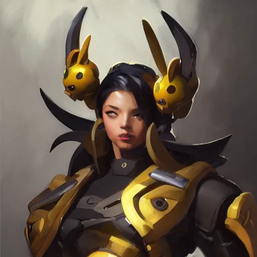 Image similar to greg manchess portrait painting of partially armored umbreon as overwatch character, medium shot, asymmetrical, profile picture, organic painting, sunny day, matte painting, bold shapes, hard edges, street art, trending on artstation, by huang guangjian, gil elvgren, ruan jia, greg rutkowski, gaston bussiere