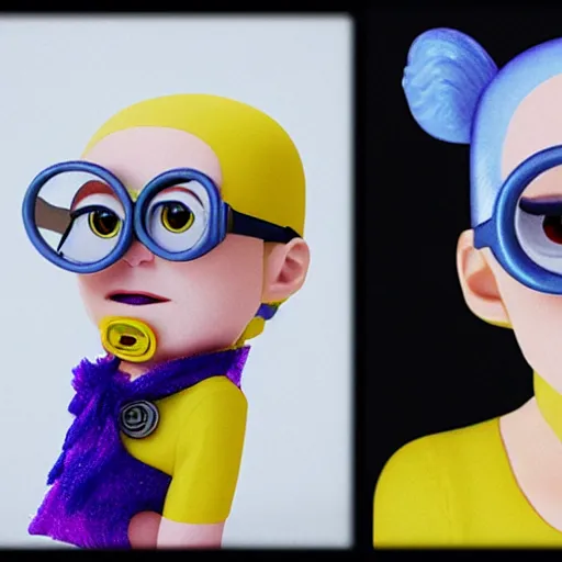 Image similar to Grimes as a minion, hyper realistic, very detailed