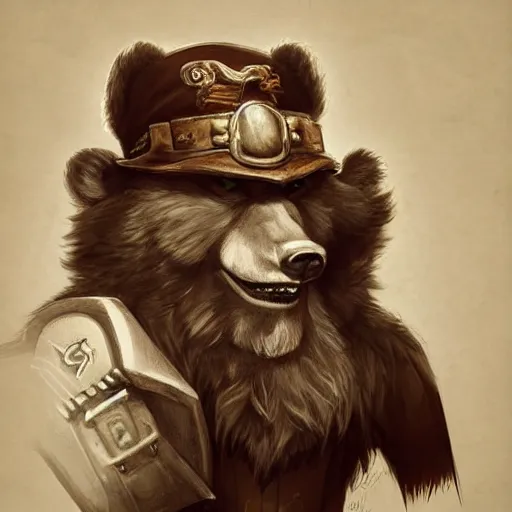 Image similar to dashing charming grinning charismatic bear beast-man rogue, wearing captain's tricorne hat, naval background, amazing, lifelike award winning pencil illustration trending on art station artgerm Greg rutkowski cinematic