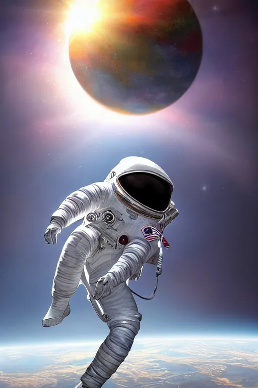 Prompt: ultrarealistic digital painting of an astronaut falling towards the sun, intricate, detailed, sharp focus, rainbowshift, artgerm, trending on artstation, octane grander