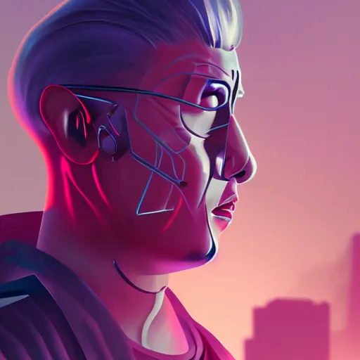 Prompt: cyberpunk kim jong ill as the leader of a futuristic communist nation, cybernetics, sharp lines, digital, artstation, colored in