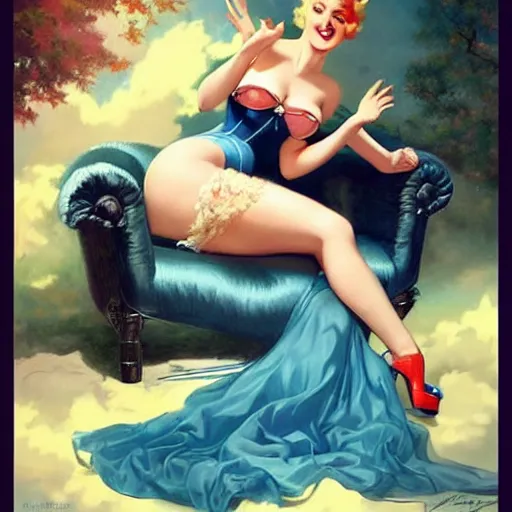 Image similar to a pinup by gil elvgren and anna dittmann.