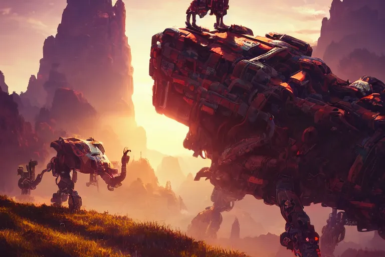 Image similar to tideripper machine mecanical creature robot of horizon forbidden west horizon zero dawn radiating a glowing aura global illumination ray tracing hdr fanart arstation by ian pesty and alena aenami artworks in 4 k