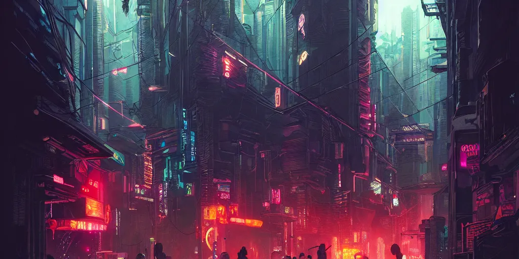 Image similar to cyberpunk streets of manila, detailed intricate illustration, dark atmosphere, detailed illustration, hd, 4 k, digital art, overdetailed art, by greg rutkowski, by loish, complementing colors, trending on artstation, deviantart