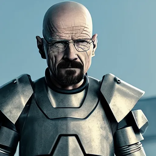 Prompt: Full body render of Walter White in futuristic battle armor with shields, 4k octane render, highly detailed