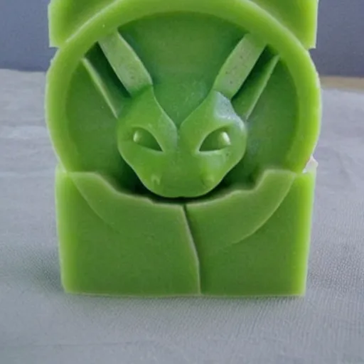 Image similar to bulbasaur carved out of lime green bar of soap