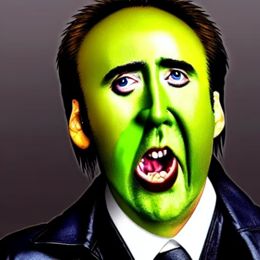 Image similar to nicolas cage screaming mouth full of peas