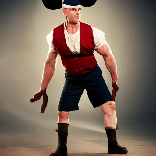 Prompt: photo of popeye the sailor man, photography, fullbody, dynamic lighting, beautiful face