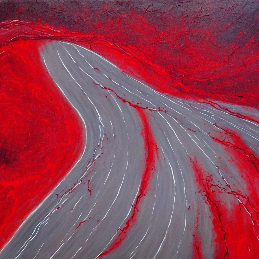 Image similar to painting of highway roads that are like blood arteries leading to the heart's core.