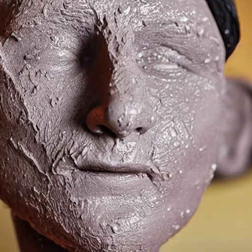 Image similar to sculpting a human face from extremely wet soft and dripping clay