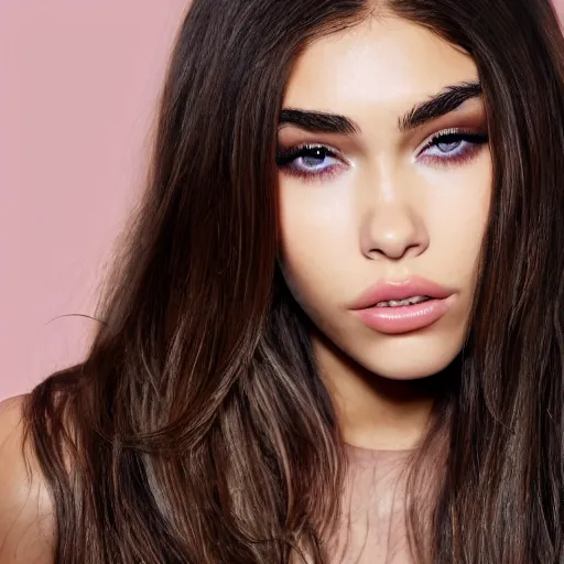 Image similar to 4k,ultra detailed portrait of Madison Beer by Rachel Ruysch