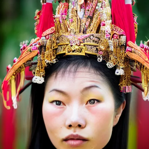 Image similar to A female ancient asian tribal princess, (EOS 5DS R, ISO100, f/8, 1/125, 84mm, postprocessed, crisp face, facial features)