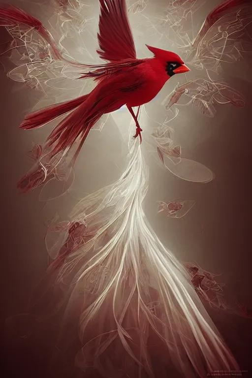 Image similar to Ethereal Cardinal bird, intricate detail, ornate, conceptual art, soft light, dynamic, art by artgerm