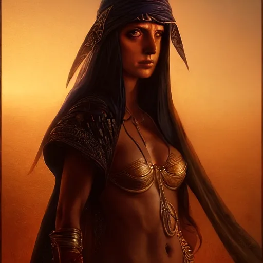 Image similar to arabian nights, character portrait, sharp, digital matte painting, art by luis royo, greg rutkowski, wlop, dramatic lighting, trending on artstation