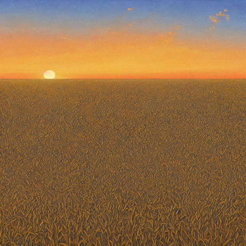 Image similar to sharp focus, breath taking beautiful, Aesthetically pleasing, gouache field of grain at sunset, digital concept art background by Hayao Miyazaki and Studio Ghibli, fine art, official media, high definition, illustration, ambient lighting, HDR, HD, UHD, 4K, 8K, cinematic, high quality scan, award winning, trending, featured, masterful, dynamic, energetic, lively, elegant, intricate, complex, highly detailed, Richly textured, Rich vivid Color, masterpiece.