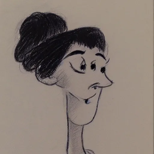 Image similar to milt kahl sketch of black hair cuban girl with dog nose