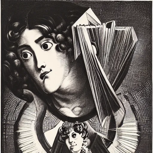 Image similar to portrait of bayonetta by goya and escher and hogarth, illusion surreal art, highly conceptual figurative art, intricate detailed illustration, controversial poster art, polish poster art, geometrical drawings, no blur