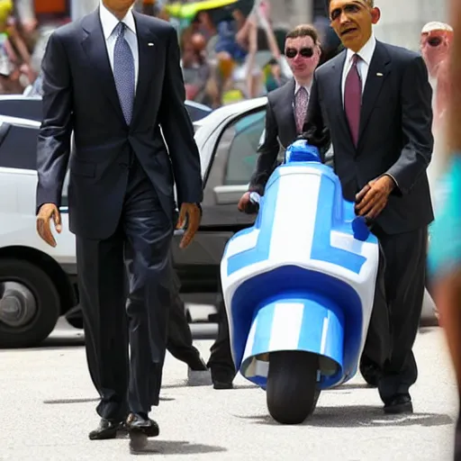 Image similar to Obama driving a mechsuit