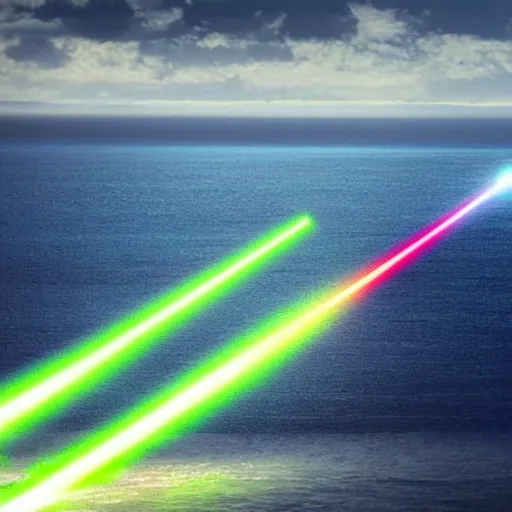 Prompt: laser beam striking the ocean