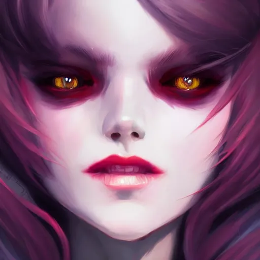 Image similar to a portrait of a beautiful vampire with fangs, art by lois van baarle and loish and ross tran and rossdraws and sam yang and samdoesarts and artgerm, digital art, highly detailed, intricate, sharp focus, Trending on Artstation HQ, deviantart, unreal engine 5, 4K UHD image
