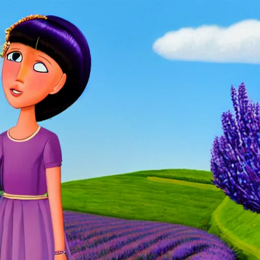 Prompt: angela anaconda reciting poetry in a field of lavender, in the style of arthur adams