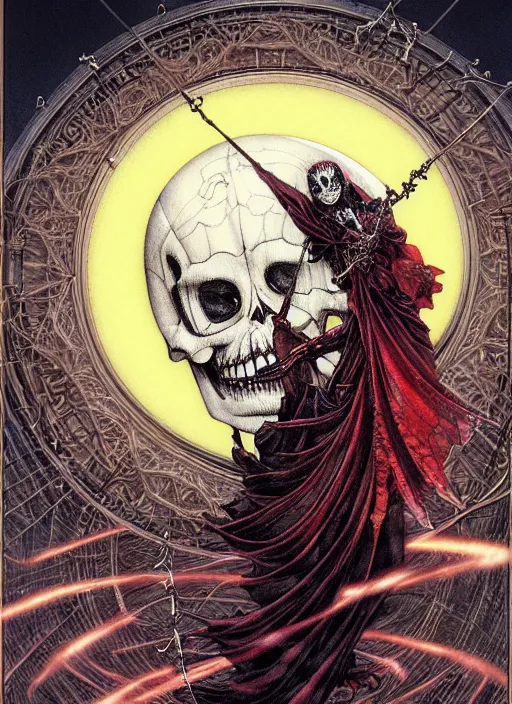 Prompt: realistic detailed image of a skelleton, scared enlightened boy flying up in sky by Ayami Kojima, Amano, Karol Bak, Greg Hildebrandt, and Mark Brooks, Neo-Gothic, gothic, rich deep colors. art by Takato Yamamoto. masterpiece