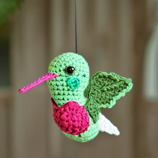 Prompt: a cute crochet hummingbird