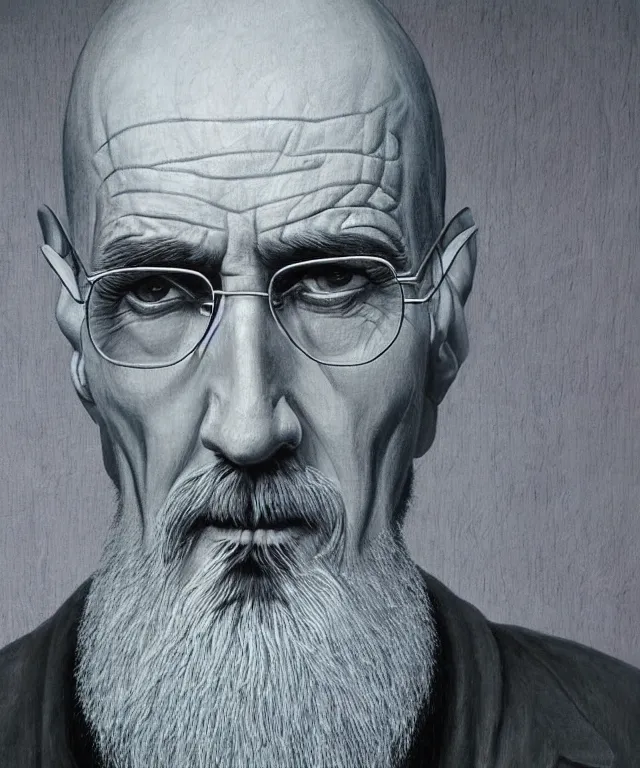 Image similar to portrait of Saruman Christopher Lee as Walter White in Breaking Bad, lowbrow painting by Mark Ryden