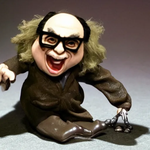 Prompt: Danny DeVito as a claymation figure and a Tim Burton movie, extremely detailed, macro photo