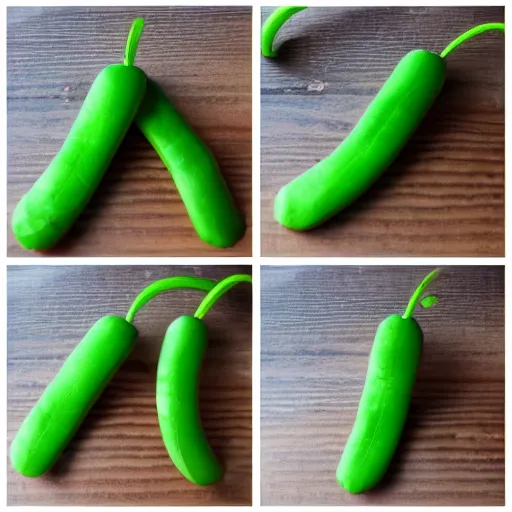 Image similar to mister bean as a green string bean with a face. dslr