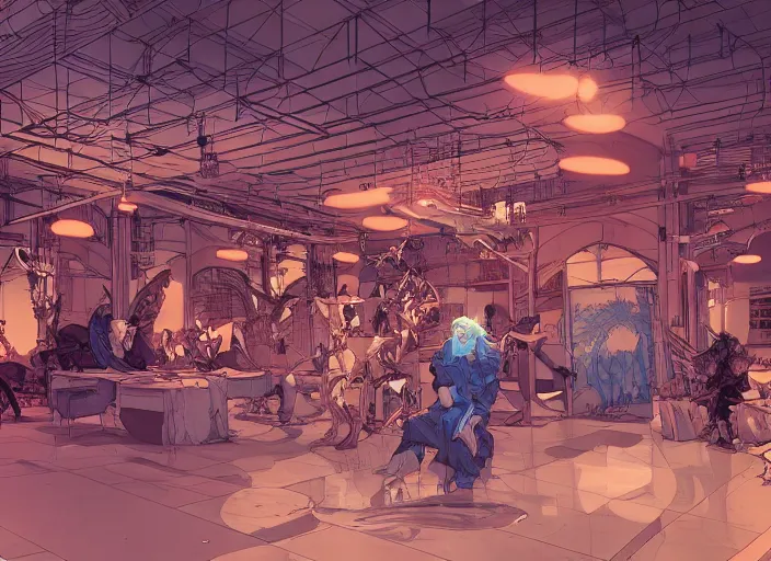 Prompt: large fancy showroom for designers, workshop. sharp focus, cinematic pose, cinematic lighting, unreal engine render. art by josan gonzales and moebius and deathburger.