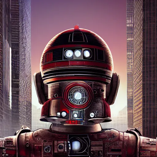 Image similar to portrait of a droid from mars amongst an extraterrestrial cityscape, intricate detail, hyperrealistic