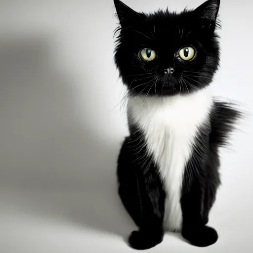 Prompt: national geographic photograph of a black ragdoll cat sitting in a white room