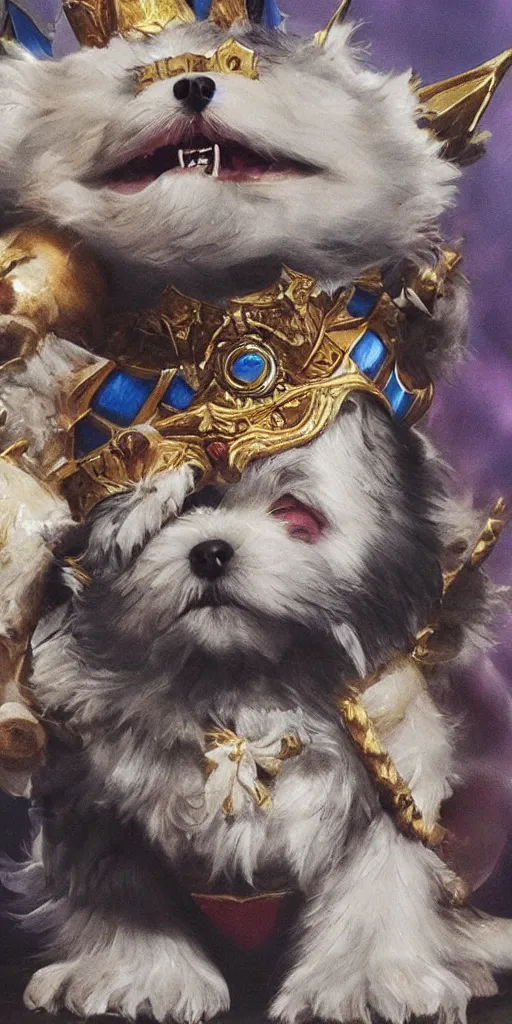 Image similar to a proud corki reigns as king, hyperrealistic