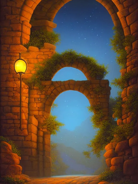 Image similar to beautiful digital painting of a stone archway in the moonlight by Evgeny Lushpin