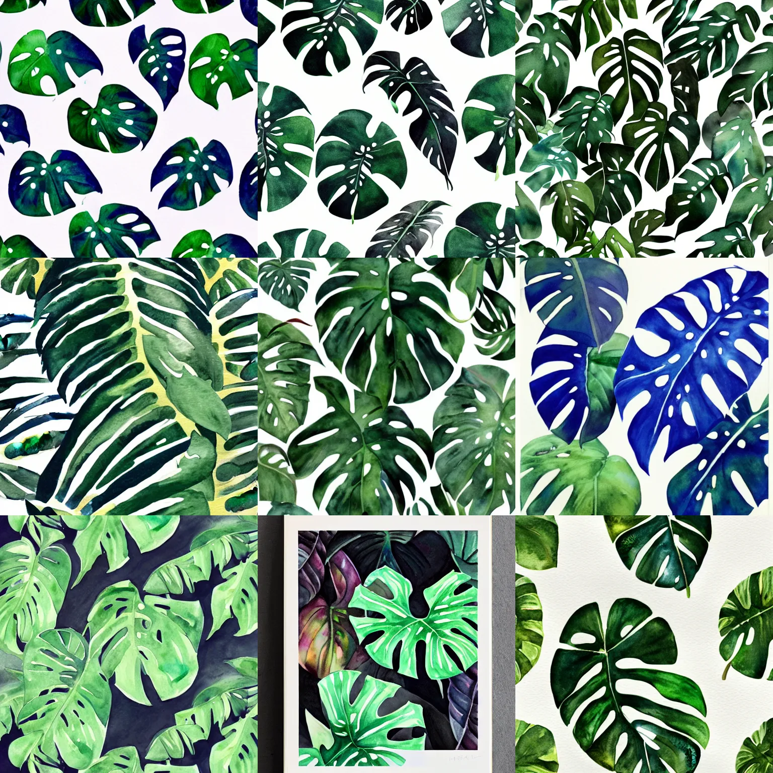 Prompt: watercolor monstera adsonii