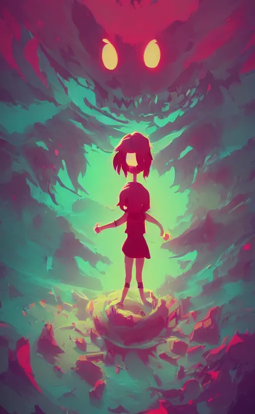 Prompt: a young girl holds hands with a demon, webtoon art by anton fadeev and ghibli