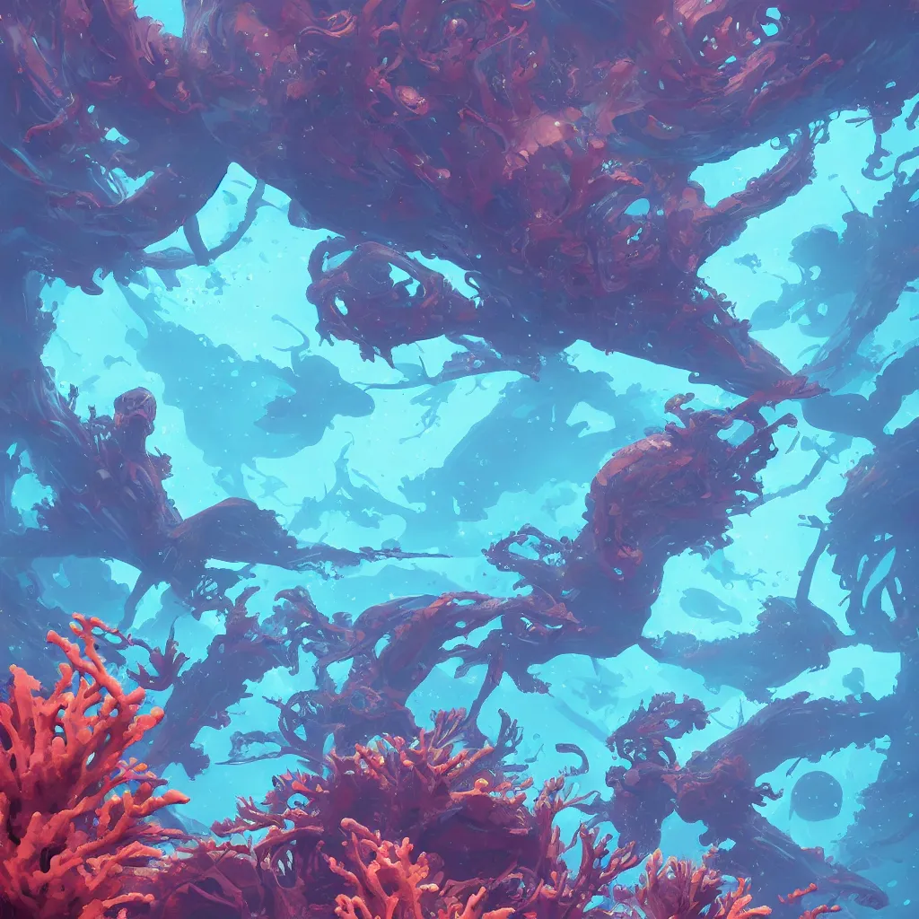 Image similar to alien underwater background stylized, corals, official fanart behance hd artstation by jesper ejsing, by rhads, makoto shinkai and lois van baarle, ilya kuvshinov, ossdraws, by feng zhu and loish and laurie greasley, victo ngai, andreas rocha, john harris