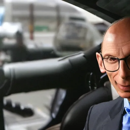 Image similar to Enrico Letta obtaining the ultimate power and driving a Metal Gear