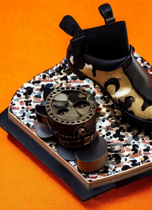 Image similar to hyperrealistic and heavy detailed product photo bape avant garde shoe of movie the fifth element, in front of white back drop, whole shoe is in picture, leica sl 2 5 0 mm, vivid color, high quality, high textured, real life