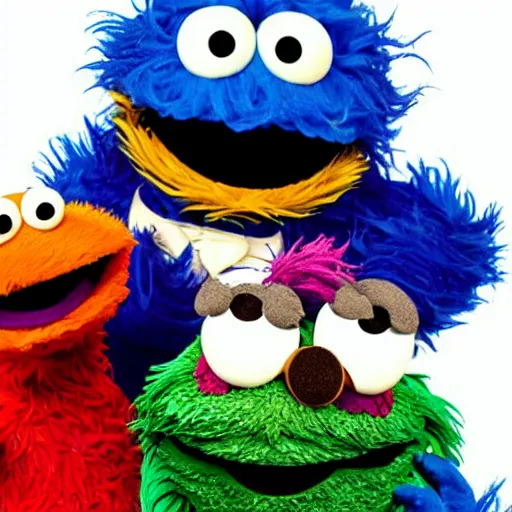 Image similar to Cookie Monster Muppet on Sesame Street smoking weed, happy