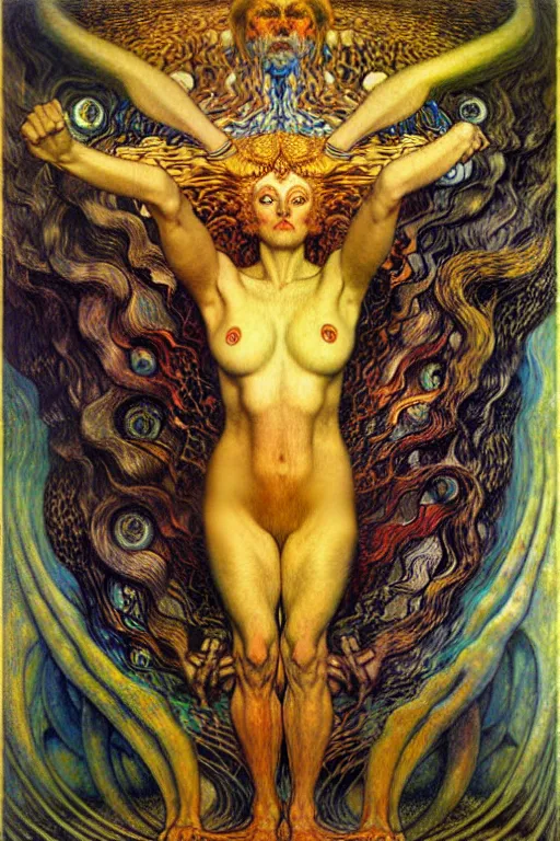 Image similar to Divine Chaos Engine by Karol Bak, Jean Delville, William Blake, Gustav Klimt, and Vincent Van Gogh, symbolist, visionary